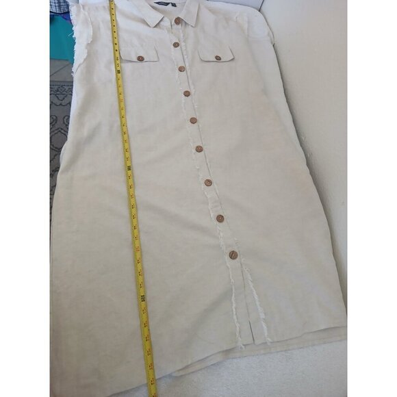 Mlle Gabrille Women's Button Front Shirt Dress Size 2X Cream Belt Collared Boho - Picture 12 of 16